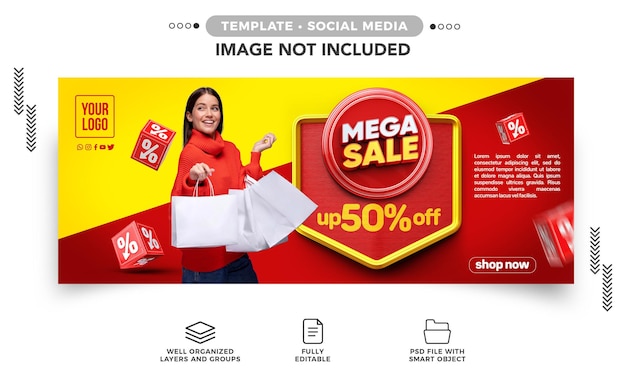 Gratis PSD mega sale social media bannersjabloon tot 50 korting