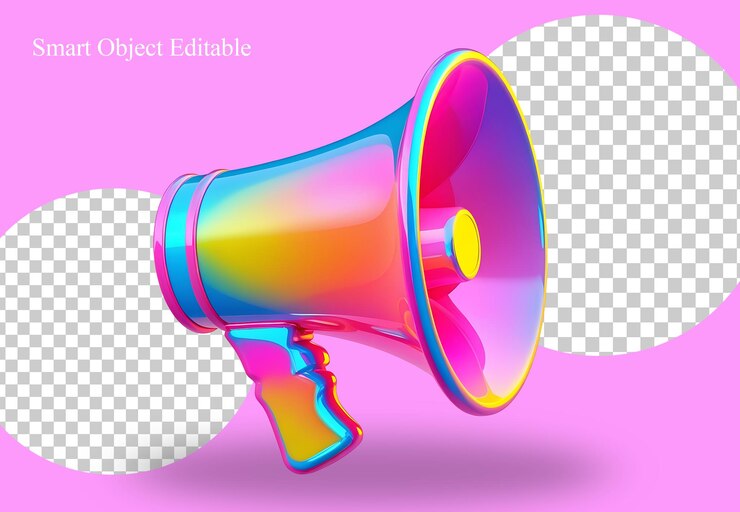 PSD gratuito megafono arcobaleno 3d su sfondo trasparente