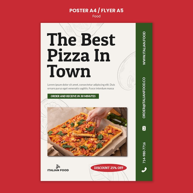 La mejor plantilla de póster de pizza en la ciudad