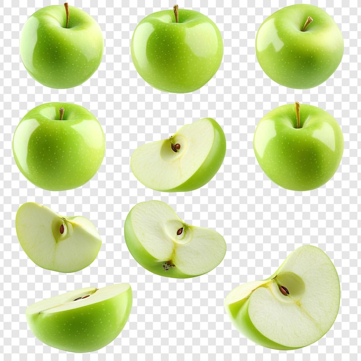 PSD gratuito mele verdi una collezione di fresche e succose granny smiths perfettamente tagliate e intere pronte da mangiare