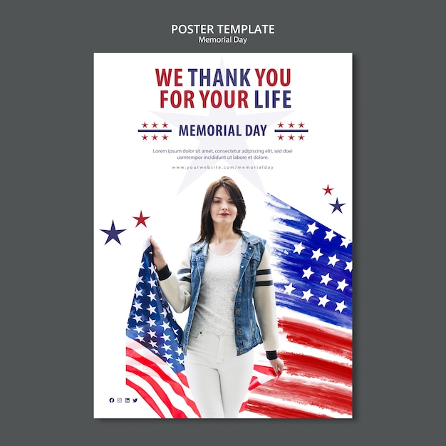 Gratis PSD memorial day concept poster sjabloon