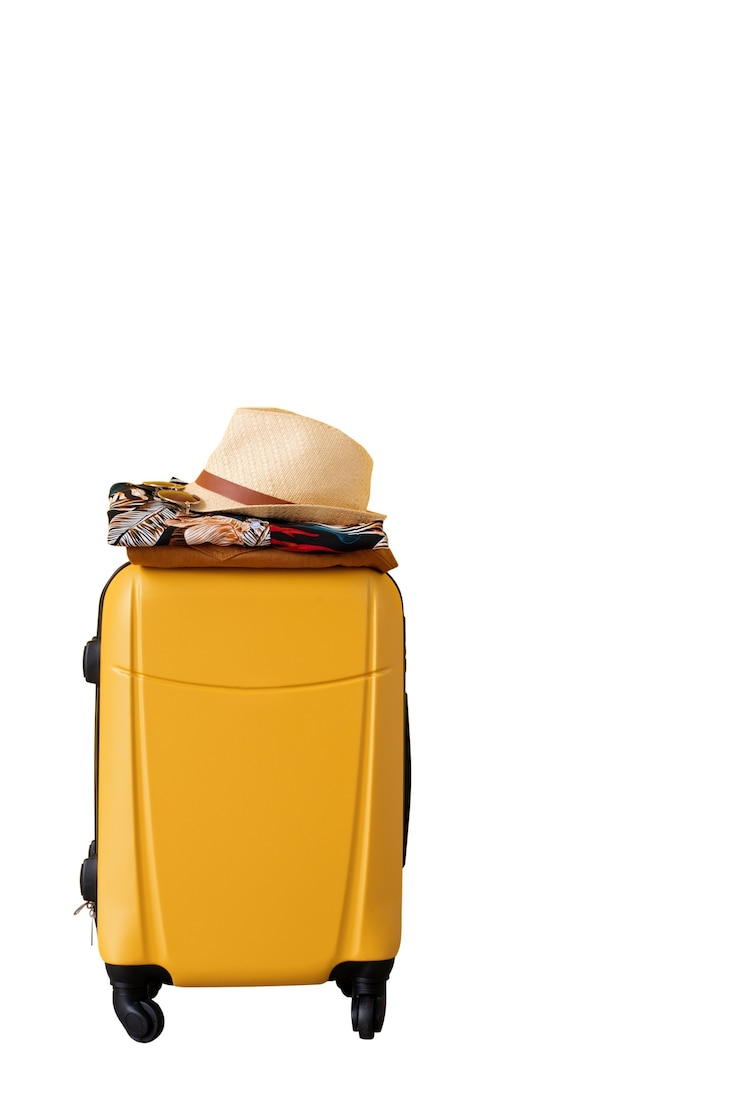 Gratis PSD mening van hawaiiaans overhemd met bagage