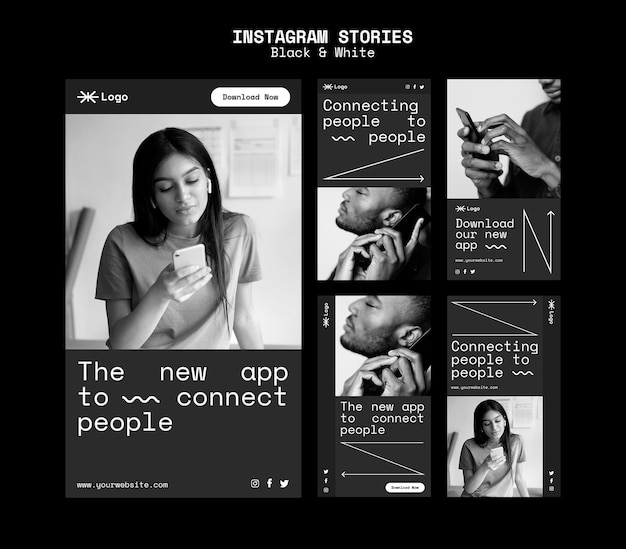 Gratis PSD mensen verbinden app sociale media verhalen