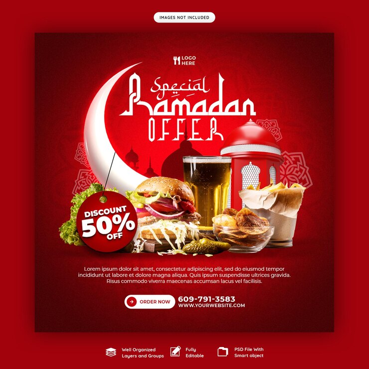 PSD gratuito menu alimentare speciale per il ramadan kareem banner sui social media o modello di post su instagram
