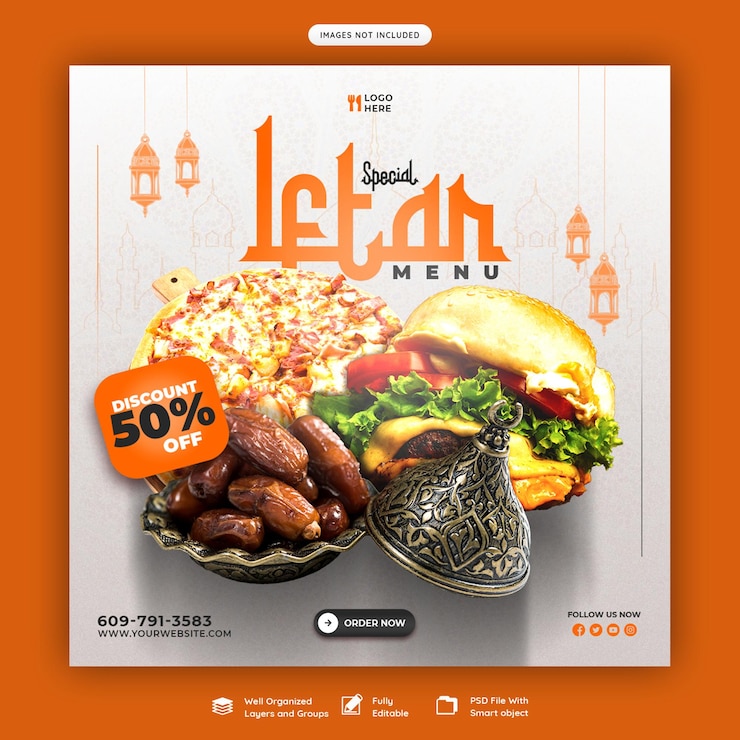 PSD gratuito menu alimentare speciale per il ramadan kareem banner sui social media o modello di post su instagram