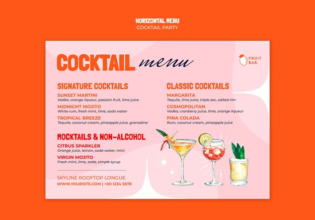 Menú de cócteles para una fiesta de cóctels