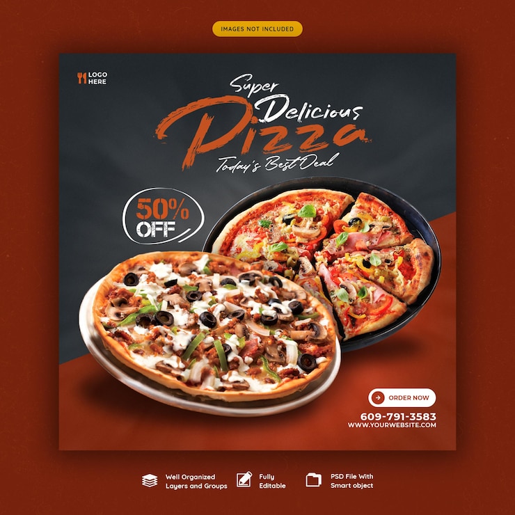 PSD gratuito menú de comida y deliciosa pizza plantilla de banner de redes sociales