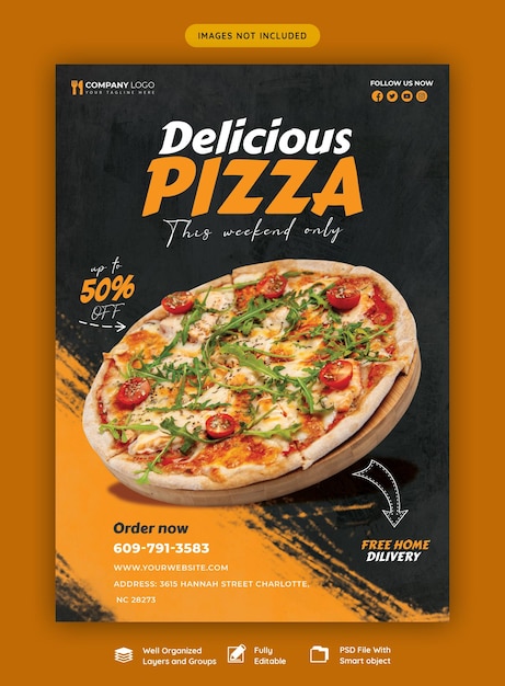 PSD gratuito menú de comida y deliciosa plantilla de volante de pizza