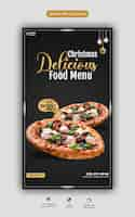 PSD gratuito menú de comida de feliz navidad y plantilla de historia de redes sociales de deliciosa pizza