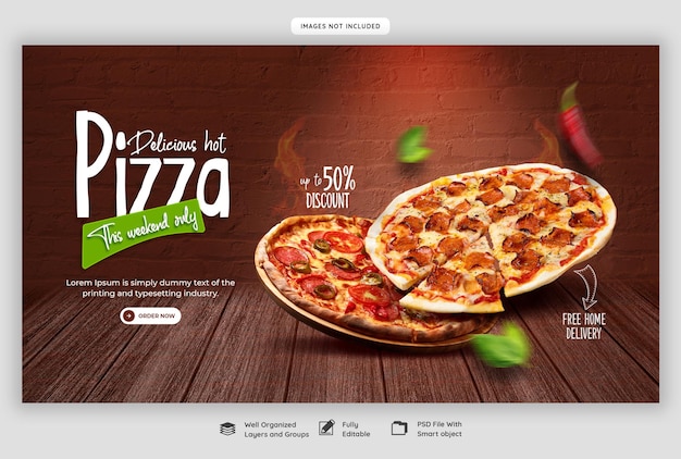 PSD gratuito menú de comida y pizza deliciosa plantilla de banner de redes sociales