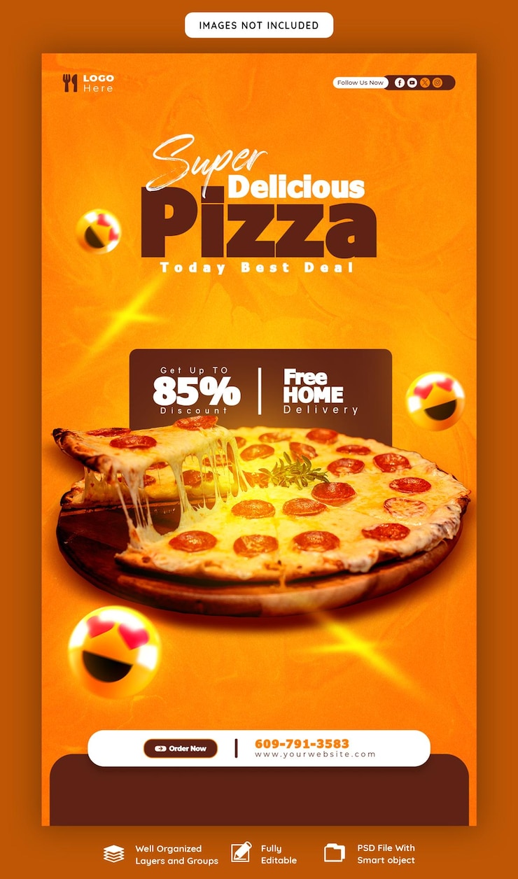 PSD gratuito menú de comida y pizza deliciosa plantilla de historia de instagram y facebook