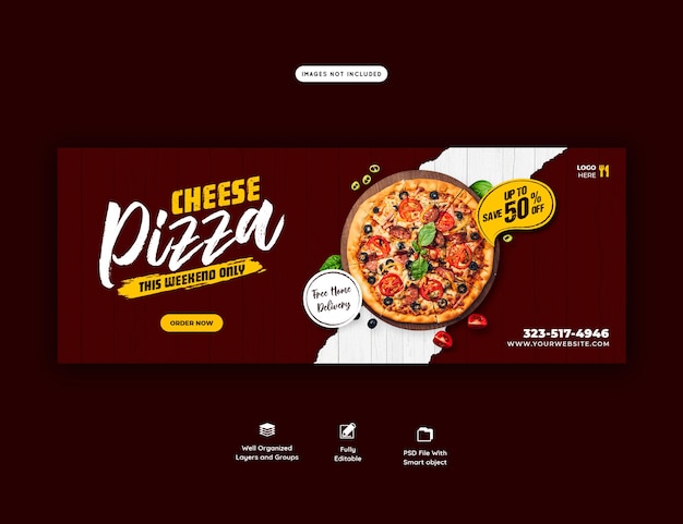 PSD gratuito menú de comida y plantilla de banner de portada de pizza deliciosa