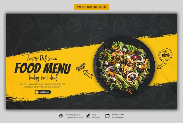 PSD gratuito menú de comida y plantilla de banner web de restaurante