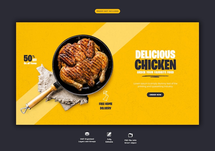 PSD gratuito menú de comida y plantilla de banner web de restaurante
