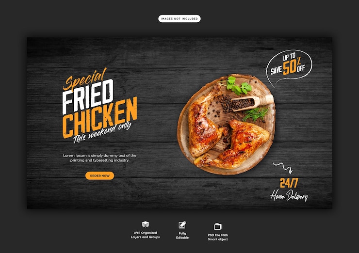 PSD gratuito menú de comida y plantilla de banner web de restaurante