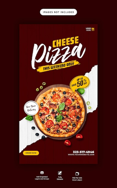 PSD gratuito menú de comida y plantilla de historia de pizza de queso