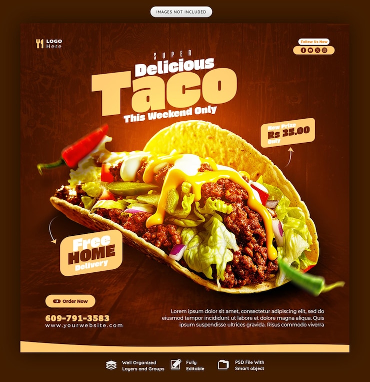 PSD gratuito menú de comida y restaurante banner de redes sociales o plantilla de publicación de instagram