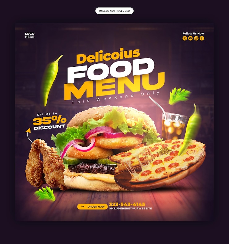 PSD gratuito menu del cibo e banner dei social media del ristorante o modello di post di instagram