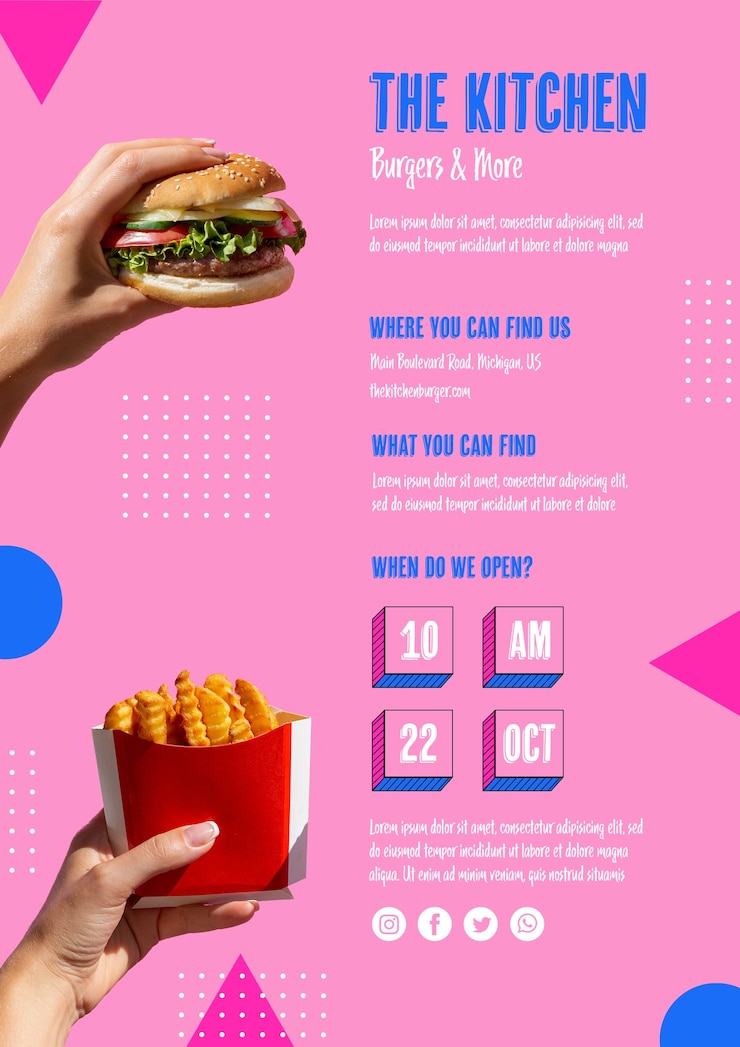 PSD gratuito menu della cucina con hamburger e patatine fritte