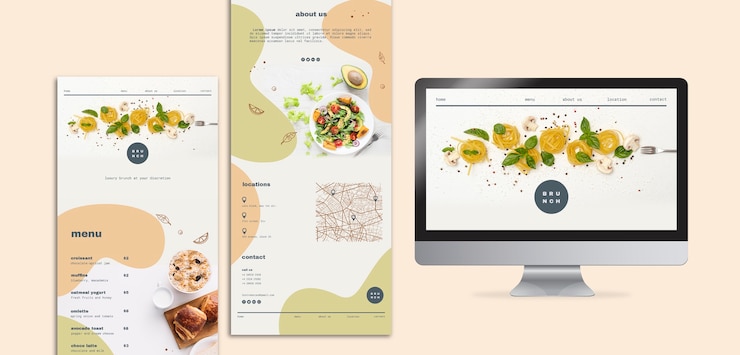 PSD Gratis menu design for brunch with computer