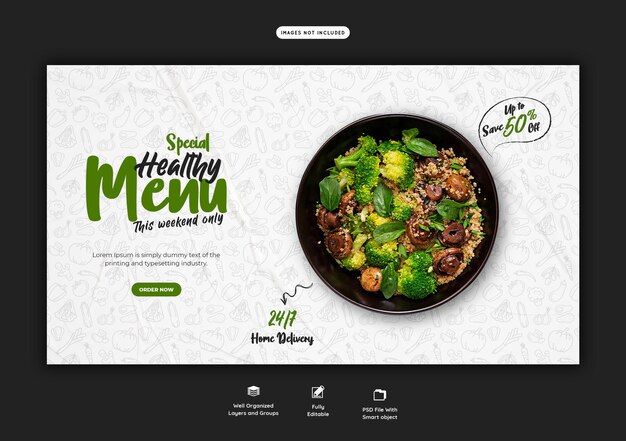 Menu di cibo e modello di banner web del ristorante
