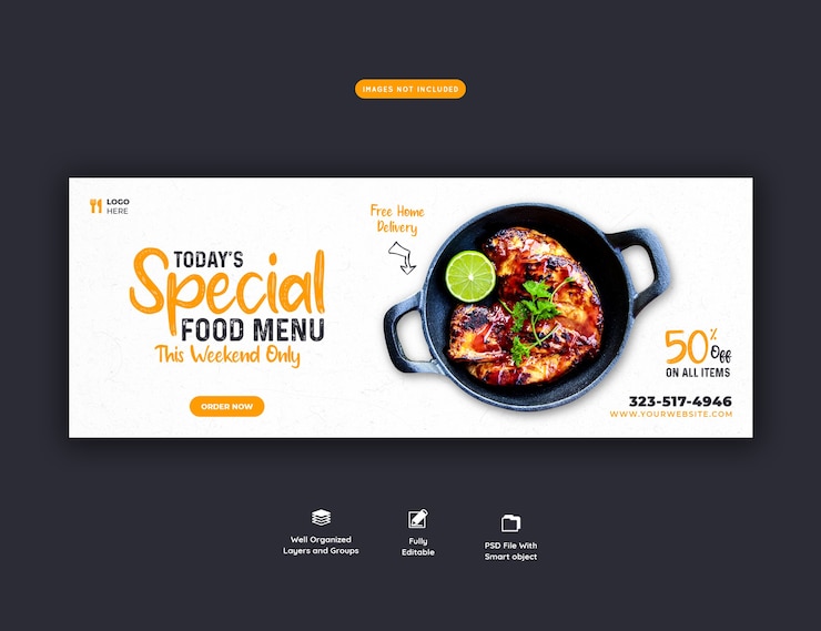 PSD gratuito menu di cibo e modello di copertina dei social media del ristorante