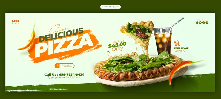 PSD gratuito menu di cibo e pizza deliziosa modello di banner di copertina di facebook