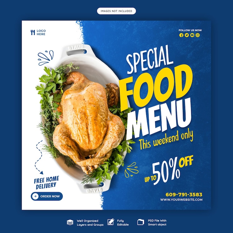 PSD gratuito menu di cibo e ristorante modello di banner di social media
