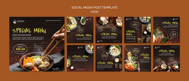 Menú especial de comida sabrosa publicaciones en redes sociales