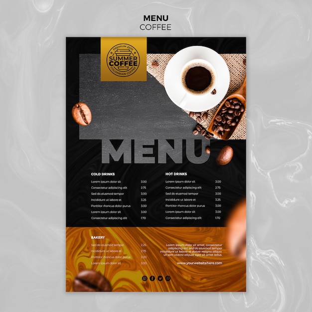 Menu modello caffetteria