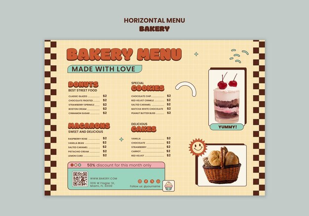 Menú de panadería retro con deliciosos postres