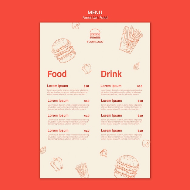 Menú para restaurante de hamburguesas