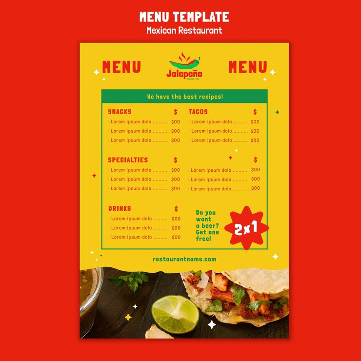 PSD gratuito menú del restaurante mexicano