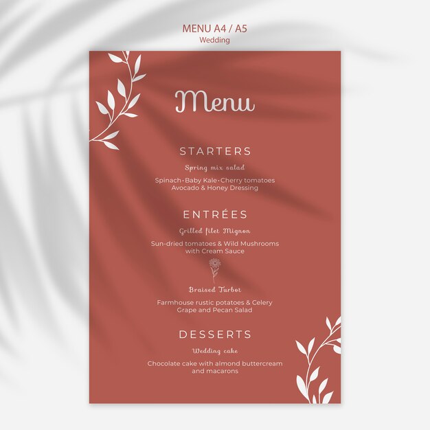 Menú simple y elegante para bodas