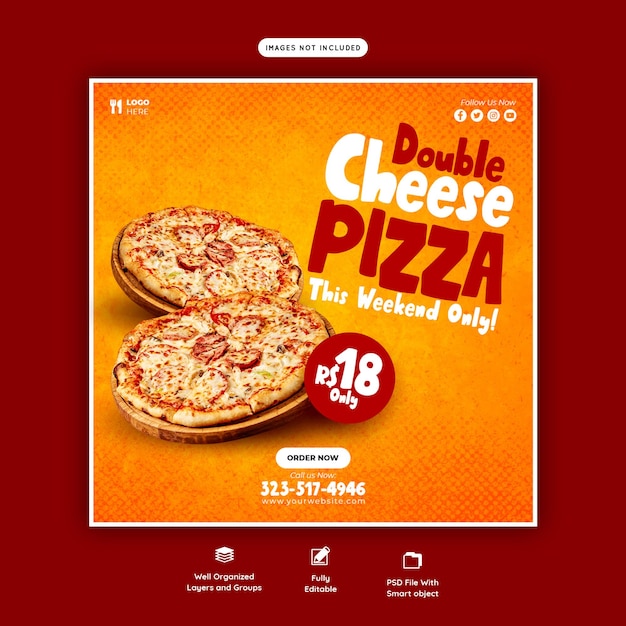 Menu voedsel en heerlijke pizza sociale media-sjabloon voor spandoek