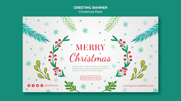 Gratis PSD merry christmas banner met decoratie