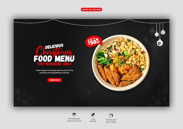 Gratis PSD merry christmas food menu en restaurant websjabloon voor spandoek