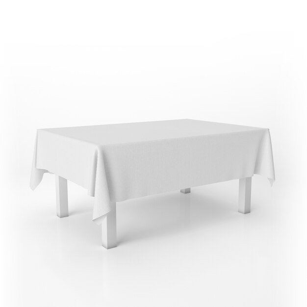 Mesa de comedor maqueta con un paño blanco