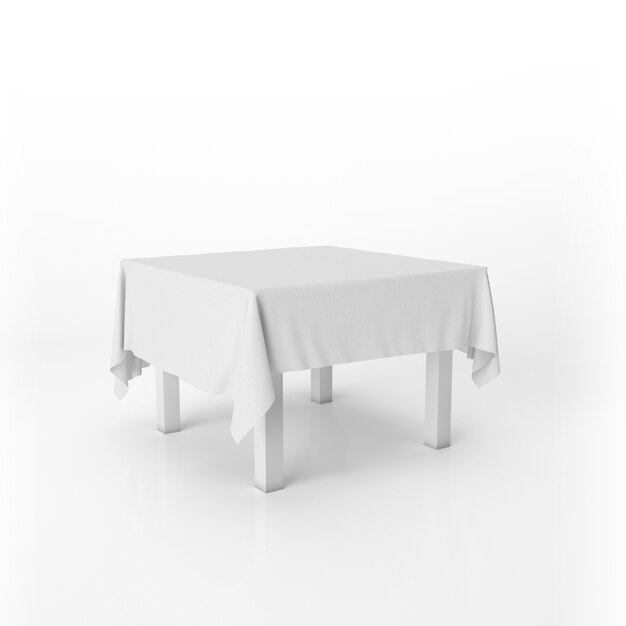 Mesa de comedor maqueta con un paño blanco