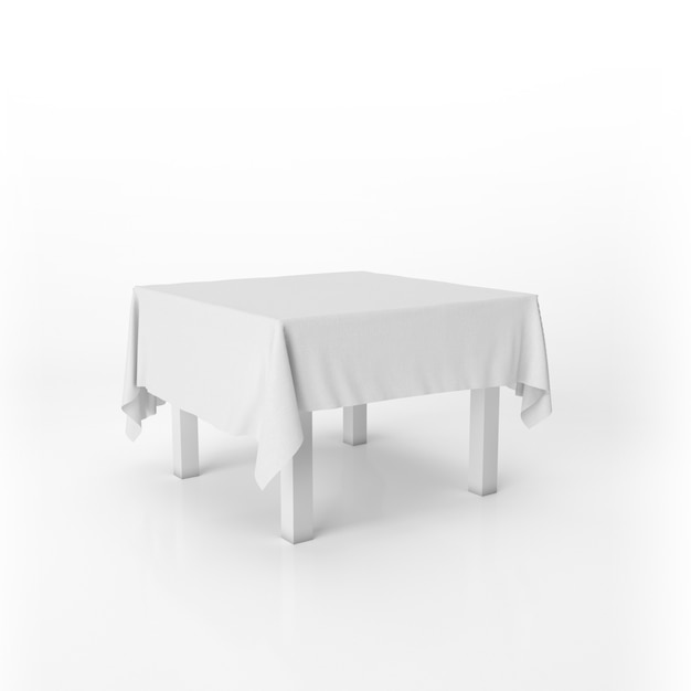 Mesa de comedor maqueta con un paño blanco