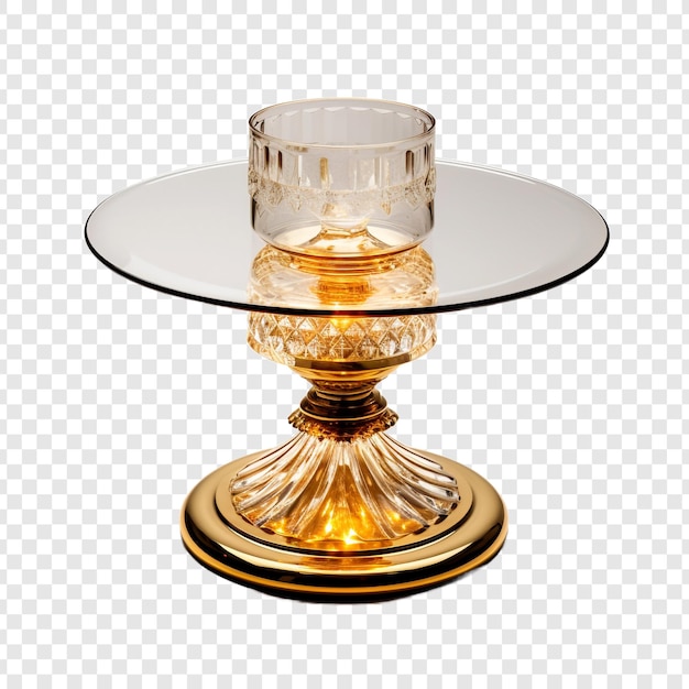 Mesa con vidrio de alta gama adornado con hermoso oro aislado sobre un fondo transparente