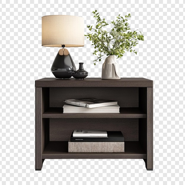 Mesita de noche minimalista moderna con lámpara y vegetación