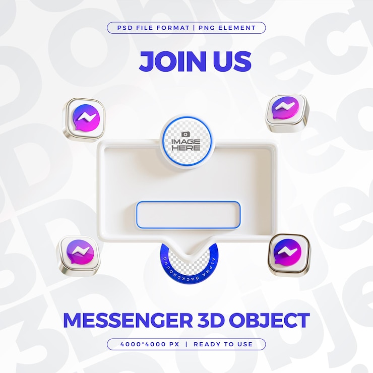 PSD gratuito messenger unisciti a noi banner element icon isolato render 3d