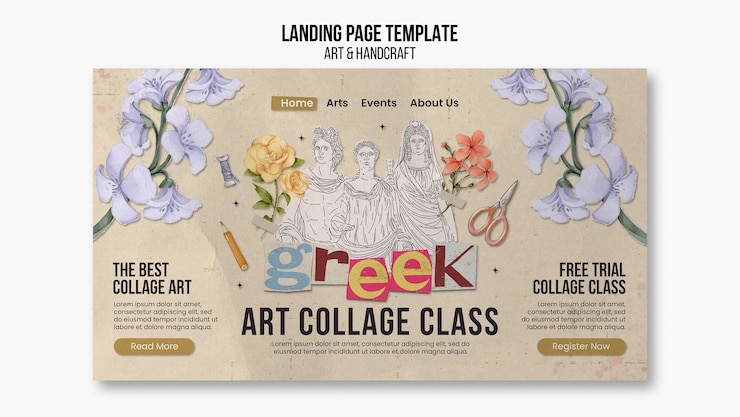 Gratis PSD met de hand getekende bestemmingspagina voor kunst en handwerk