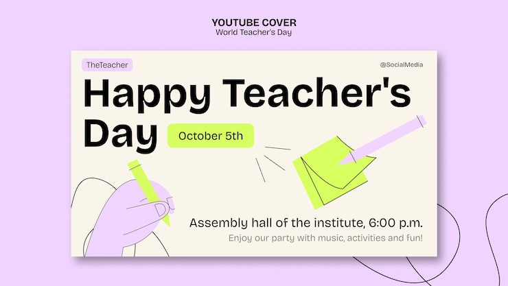 Gratis PSD met de hand getekende cover van de wereldlerarendag op youtube