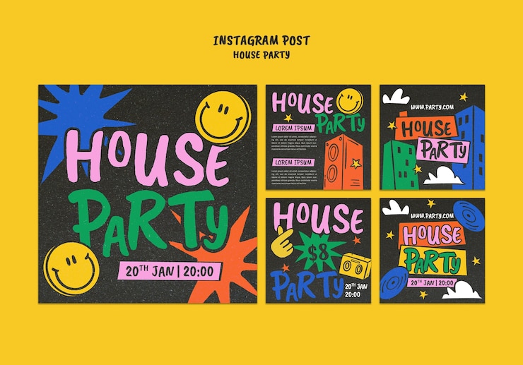 Gratis PSD met de hand getekende huisfeestjes op instagram