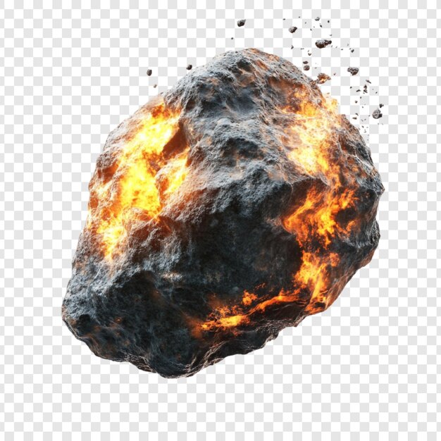 Meteoroide ardiente atravesando el espacio Una representación en 3D de una roca espacial en llamas
