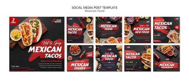 Gratis PSD mexicaans eten restaurant instagram posts-collectie