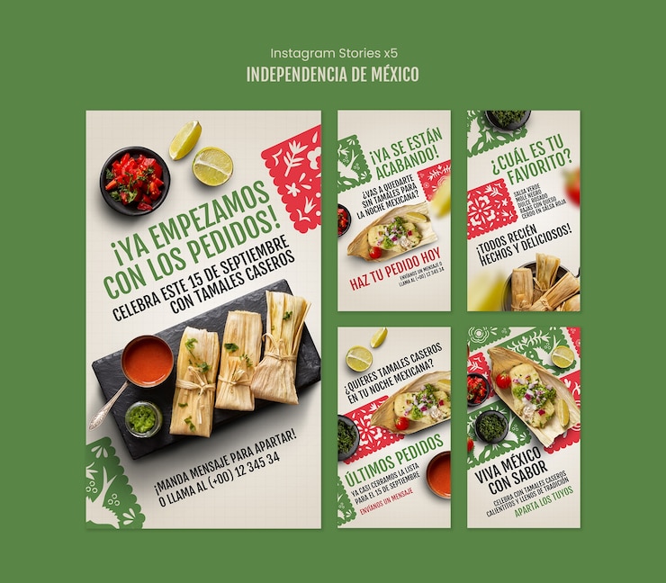PSD gratuito mexican independence day tamales instagram stories