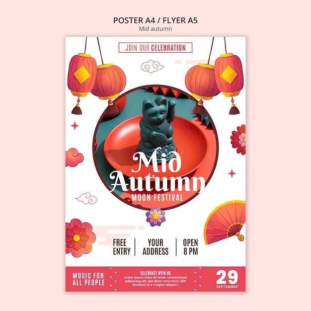 Gratis PSD mid-herfst festival poster sjabloon